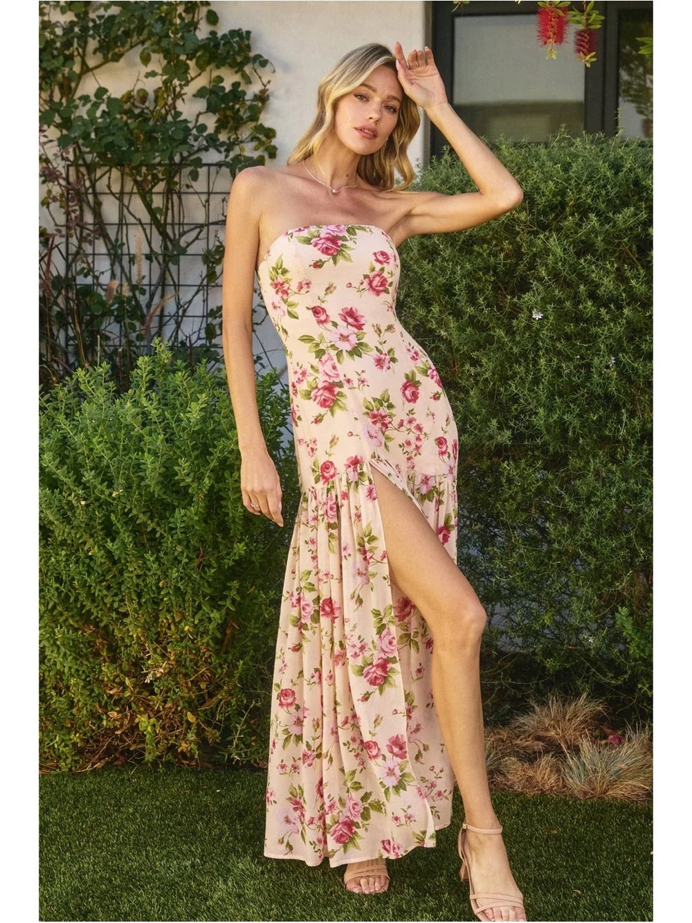 Dress Forum Sweet Emotion Strapless Floral Maxi Dress Size S NWT Pink Rose